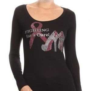 Fighting for the Cure Pink Ribbon Rhinestone Shirt